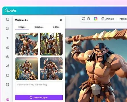 Canva 3D character creator with AI-generated stylized character