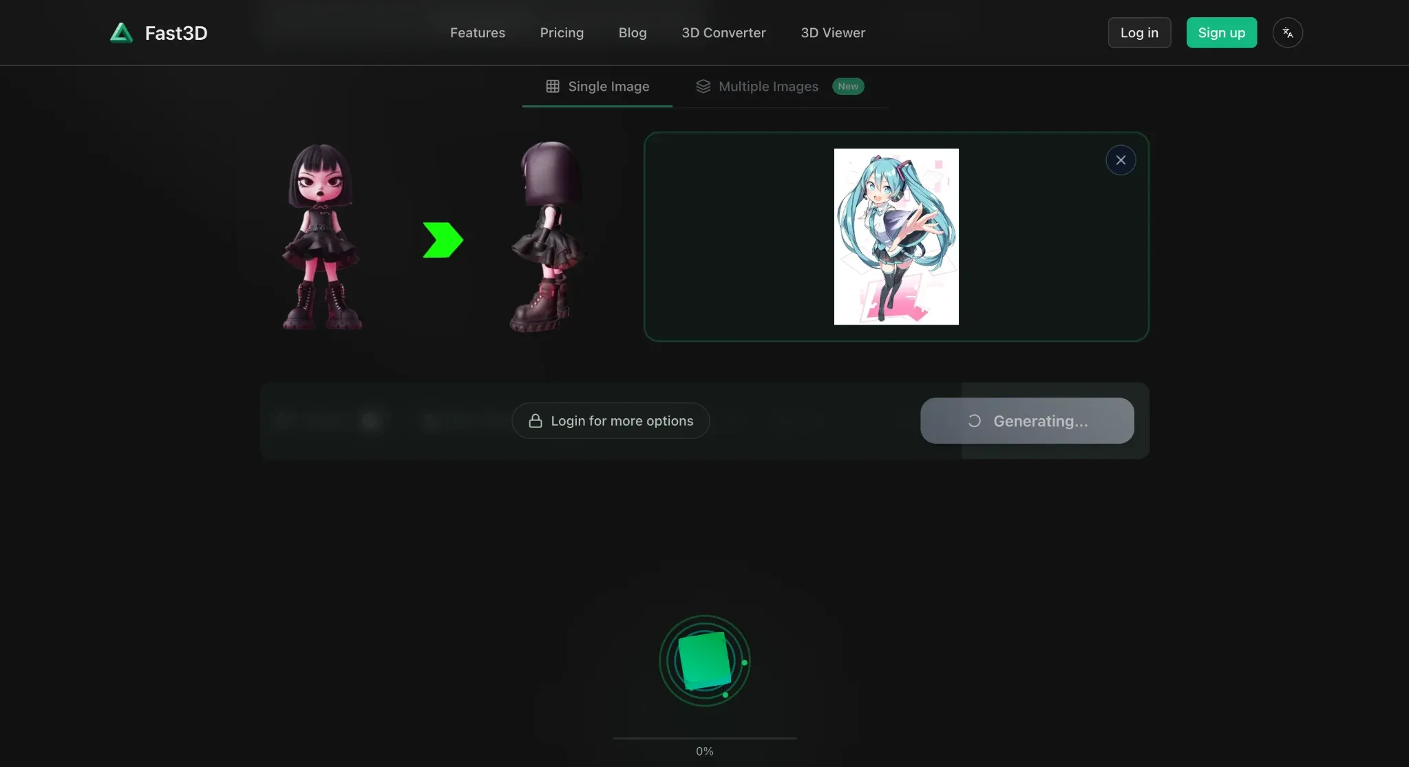 Fast3D image-to-3D generator showing single-image and multi-view generation options