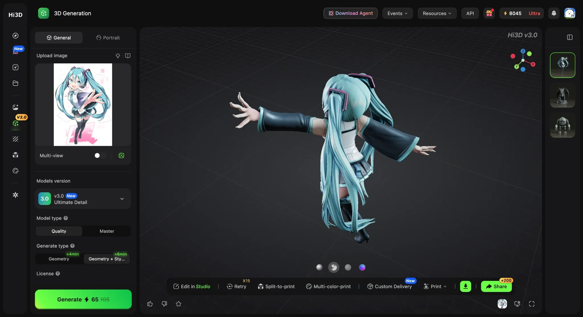Rear view of a 3D anime character generated in Hi3D