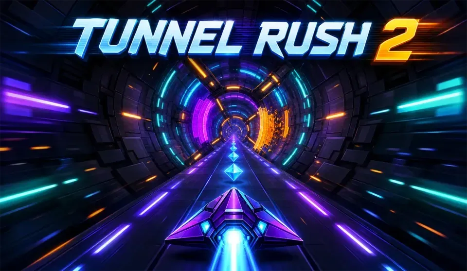 SoonLab Tunnel Rush 2 promotional example showing a neon 3D tunnel racing scene