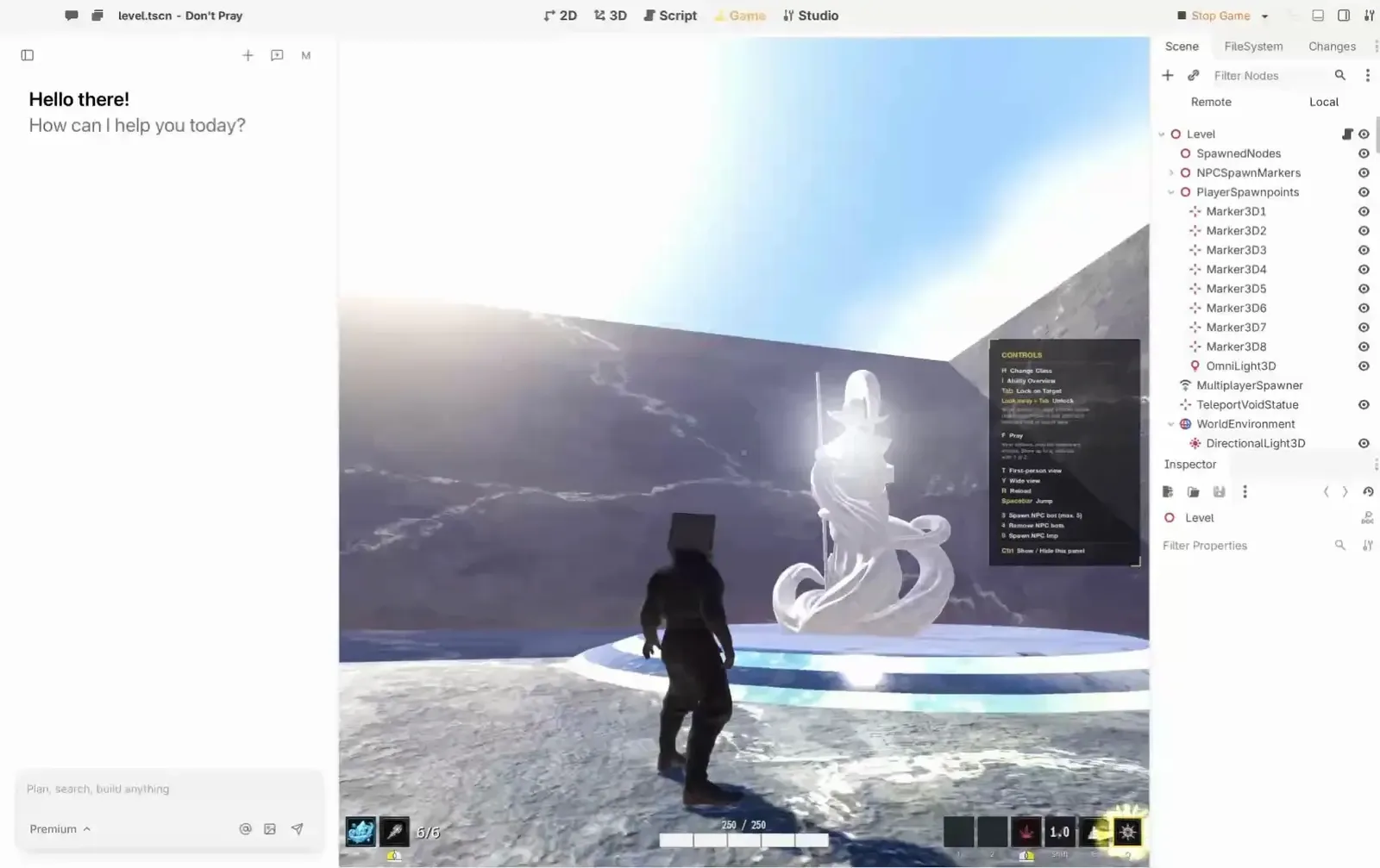 Summer Engine editor showing an AI assistant beside a running editable 3D game scene