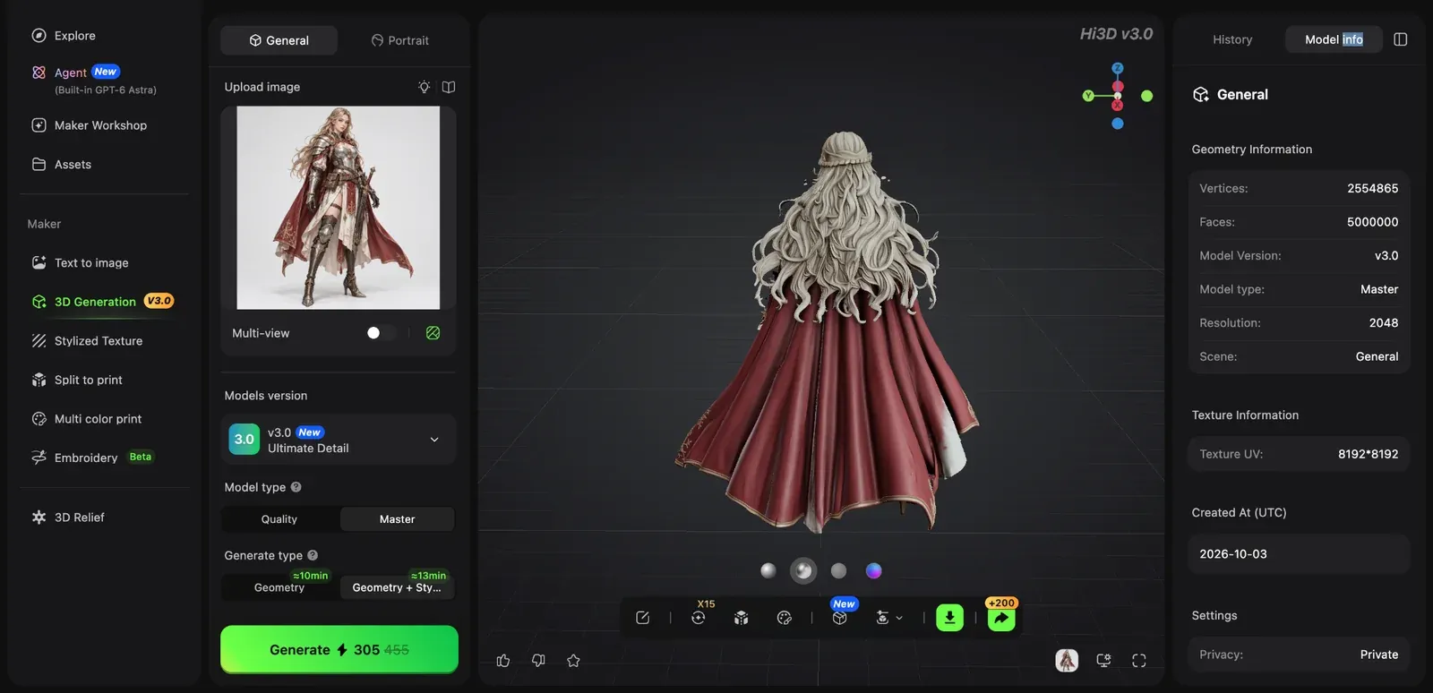 Rear view of a figurine-style character generated with Hi3D V3.0 Master