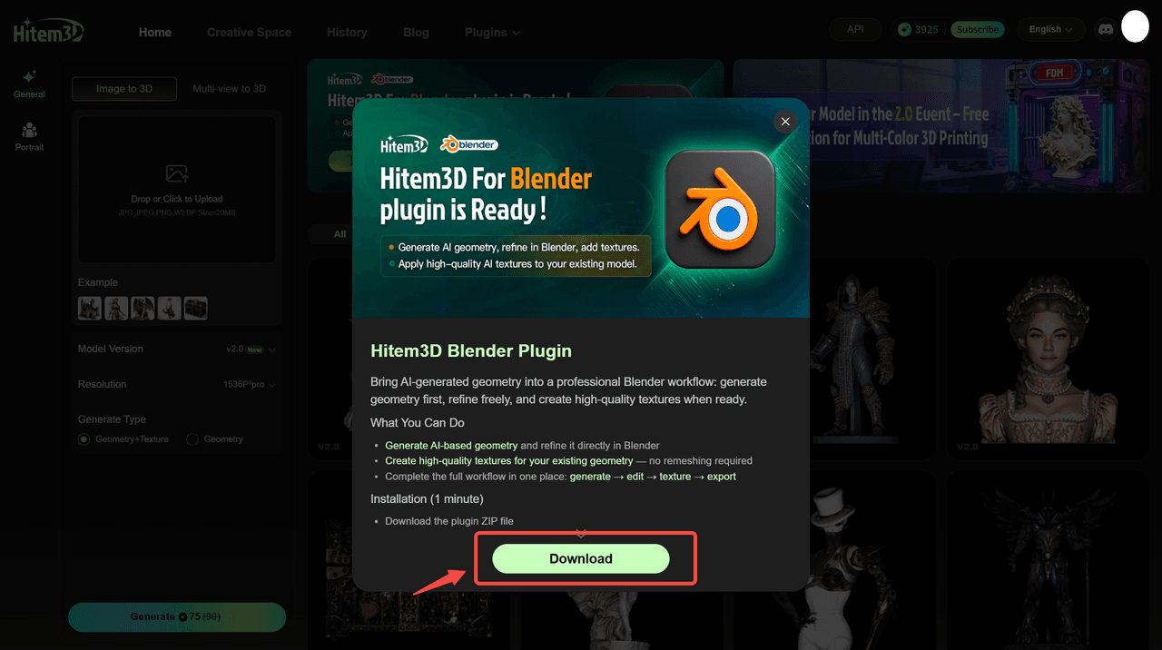 ZIP-Datei des Blender-Plugins herunterladen