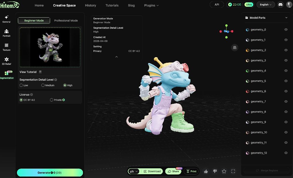 hitem3d ai 멀티 컬러 세분화