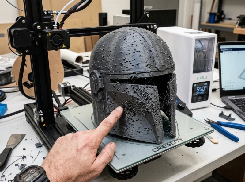 under-extrusion-and-layer-defects-on-a-failed-3d-printed-helmet