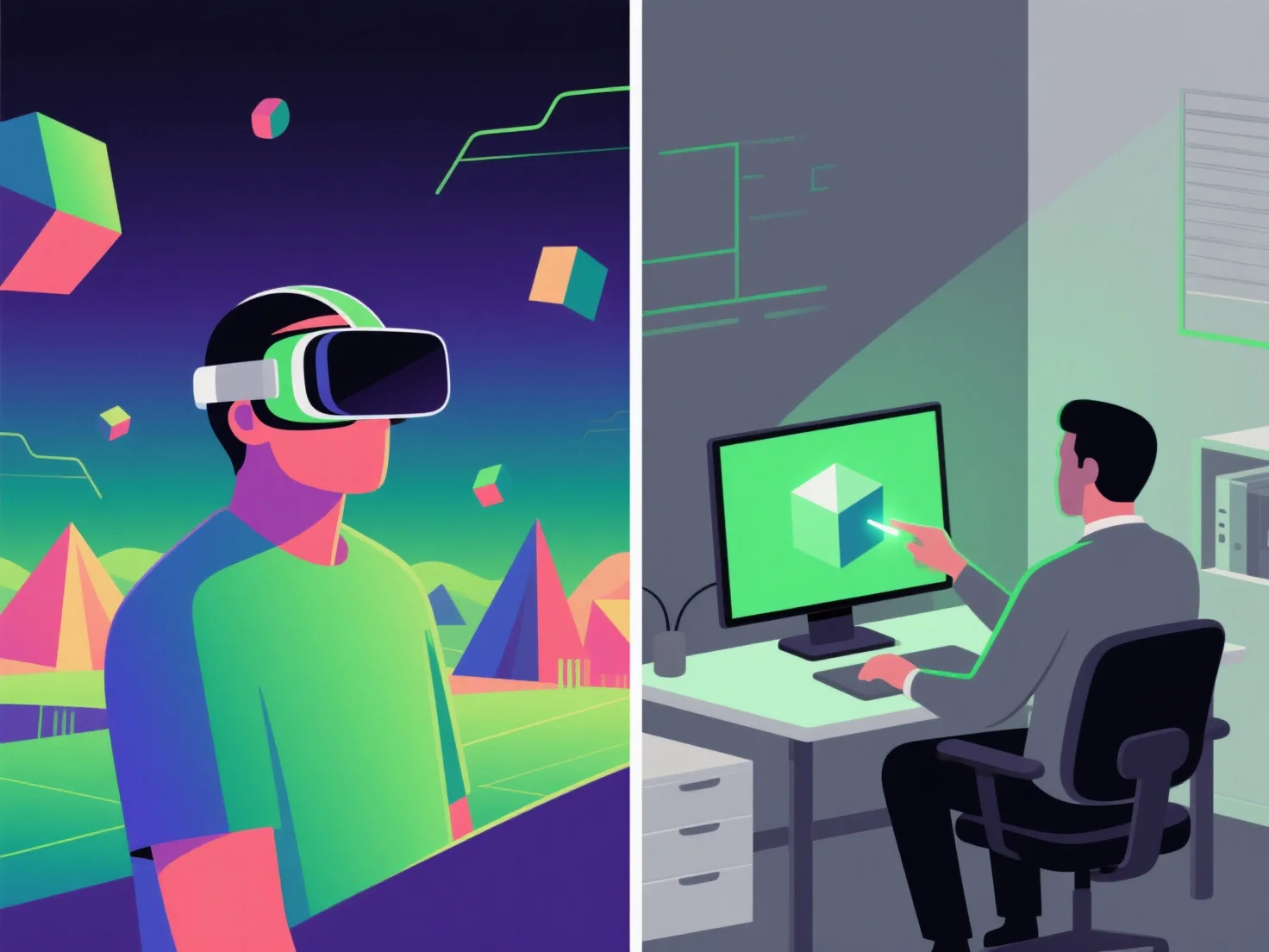 How does VR-based 3D presentation differ from desktop 3D experiences?