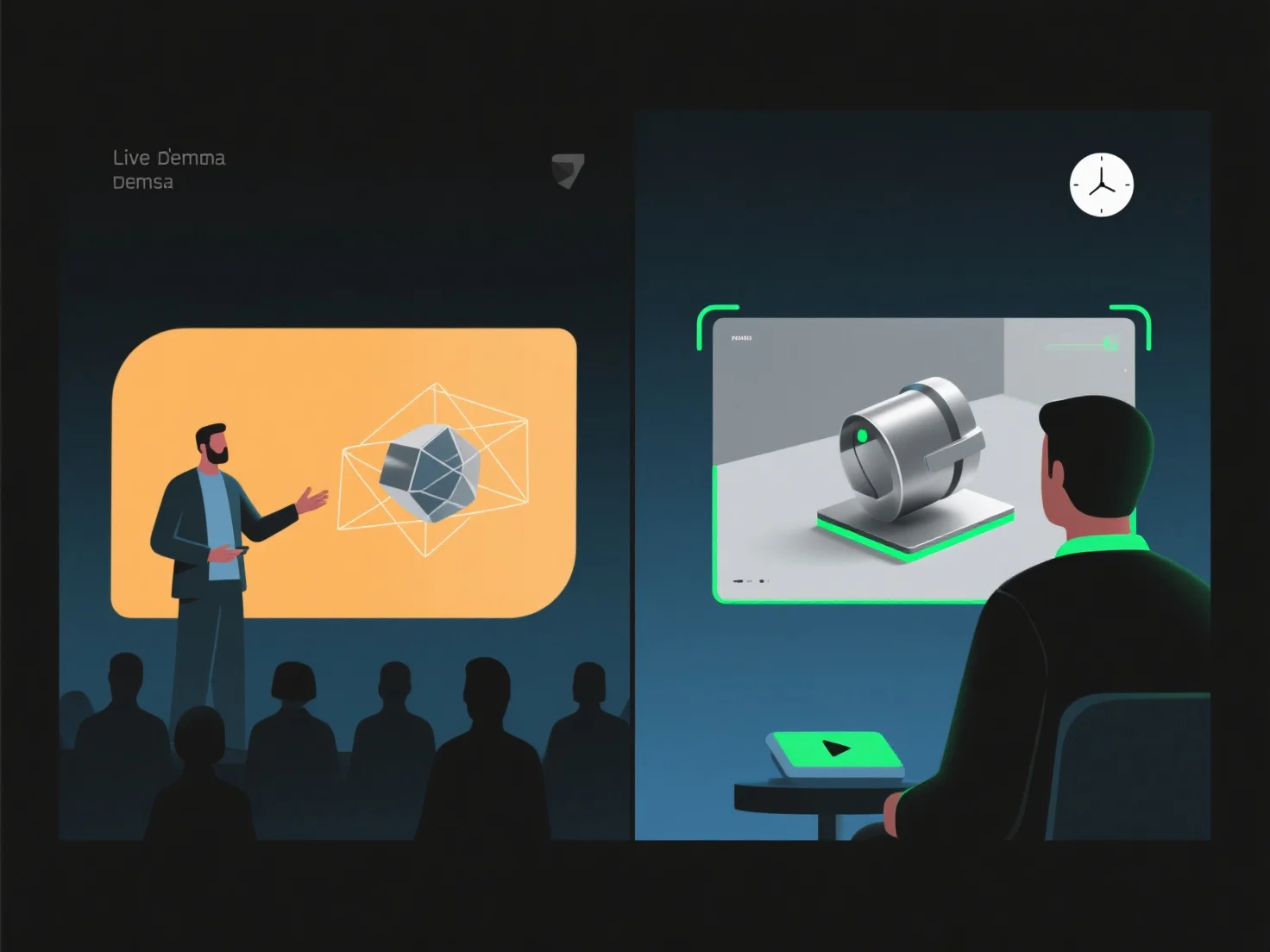 How does 3D presentation compare in live demos versus on-demand viewing?