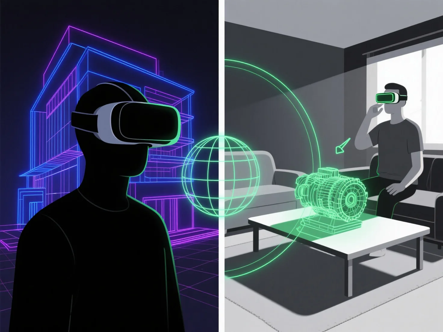 What are the differences between VR and AR for 3D applications?