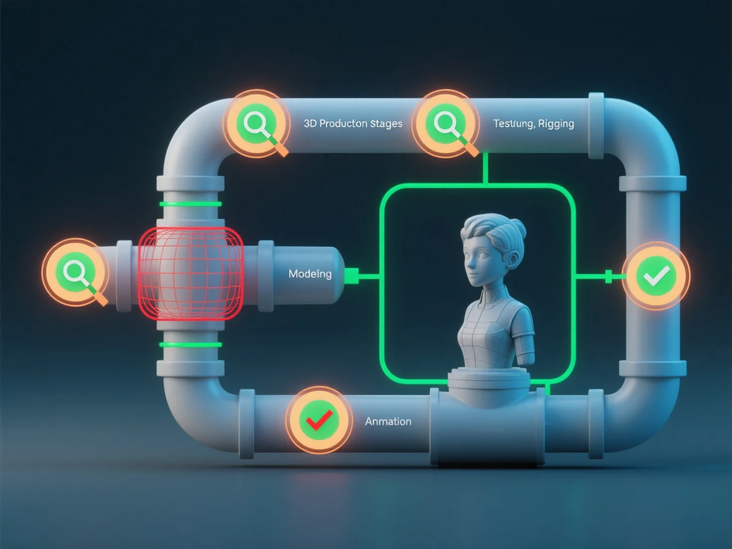 How does quality control ensure high standards in 3D production pipelines?