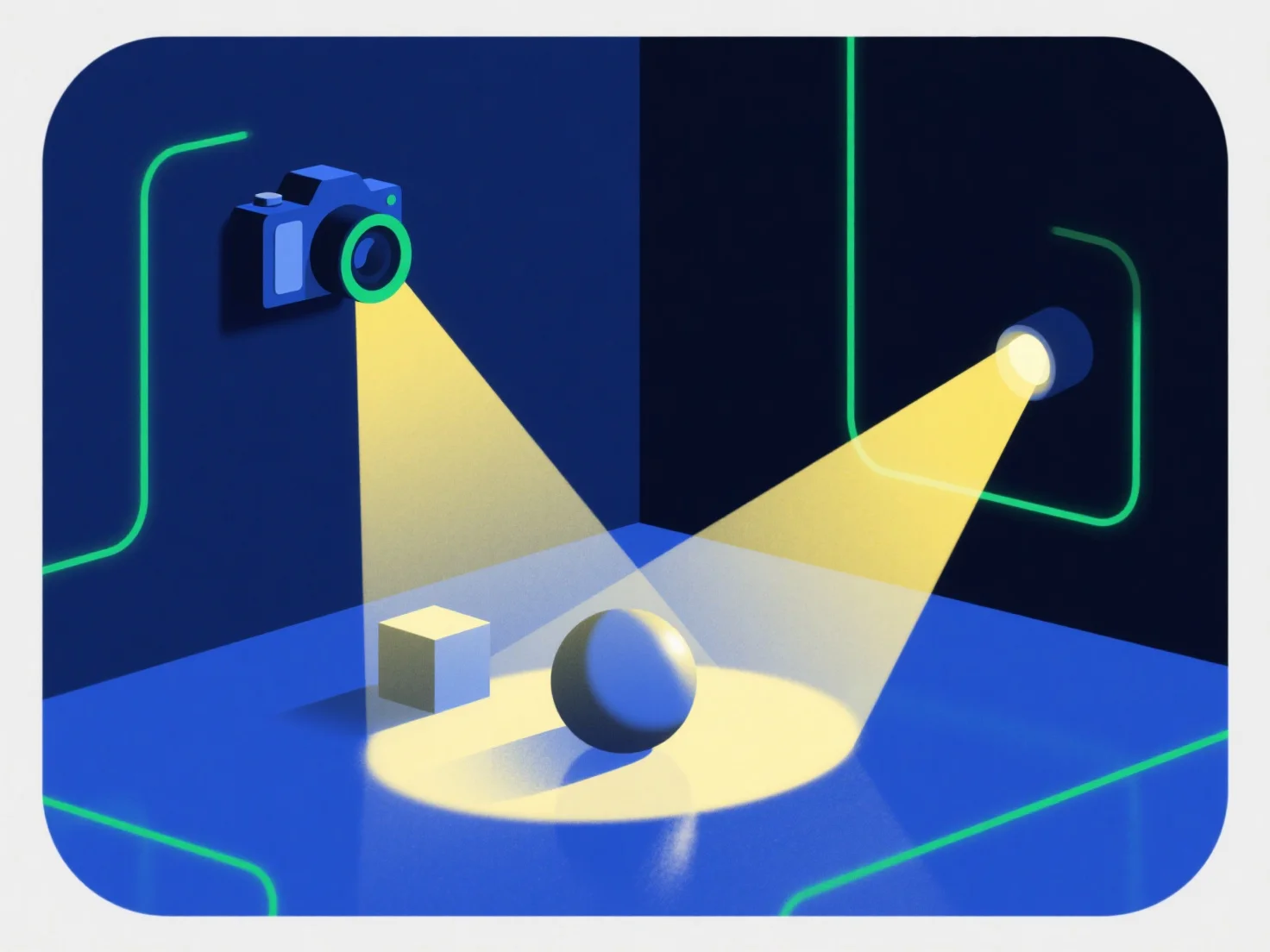 How do lights and cameras interact with 3D components in a scene?