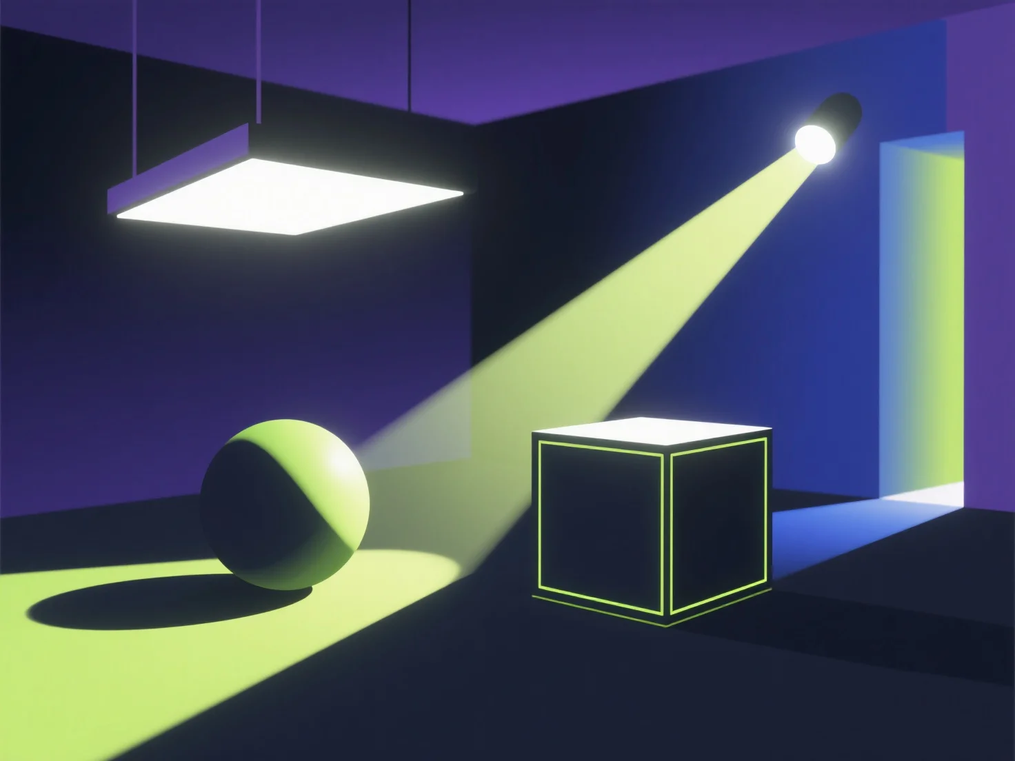 What are the key types of light sources used in 3D rendering (e.g., point light, area light)?
