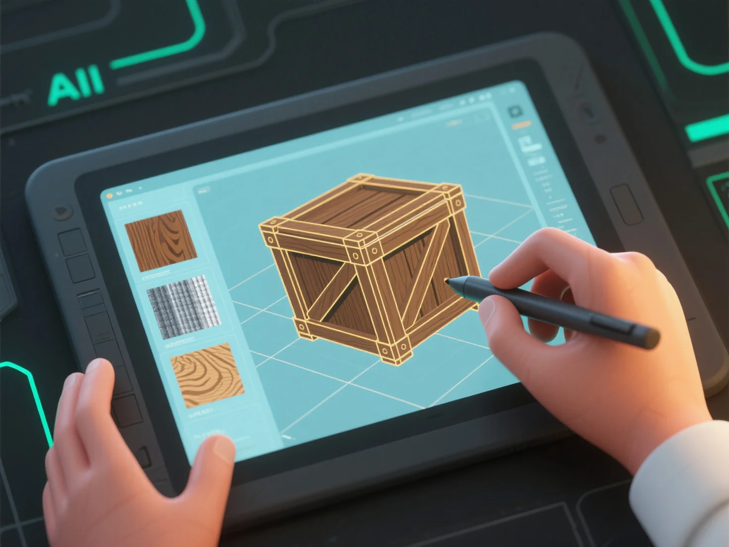 How do 3D modelers create textures and materials for their models?