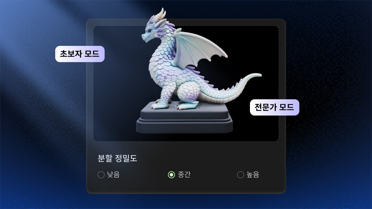 초보자 및 전문가용 세그멘테이션 모드 화면