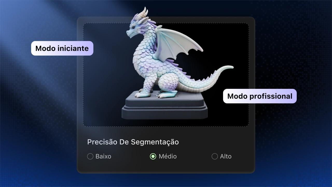 Interface dos modos de segmentação para iniciantes e profissionais