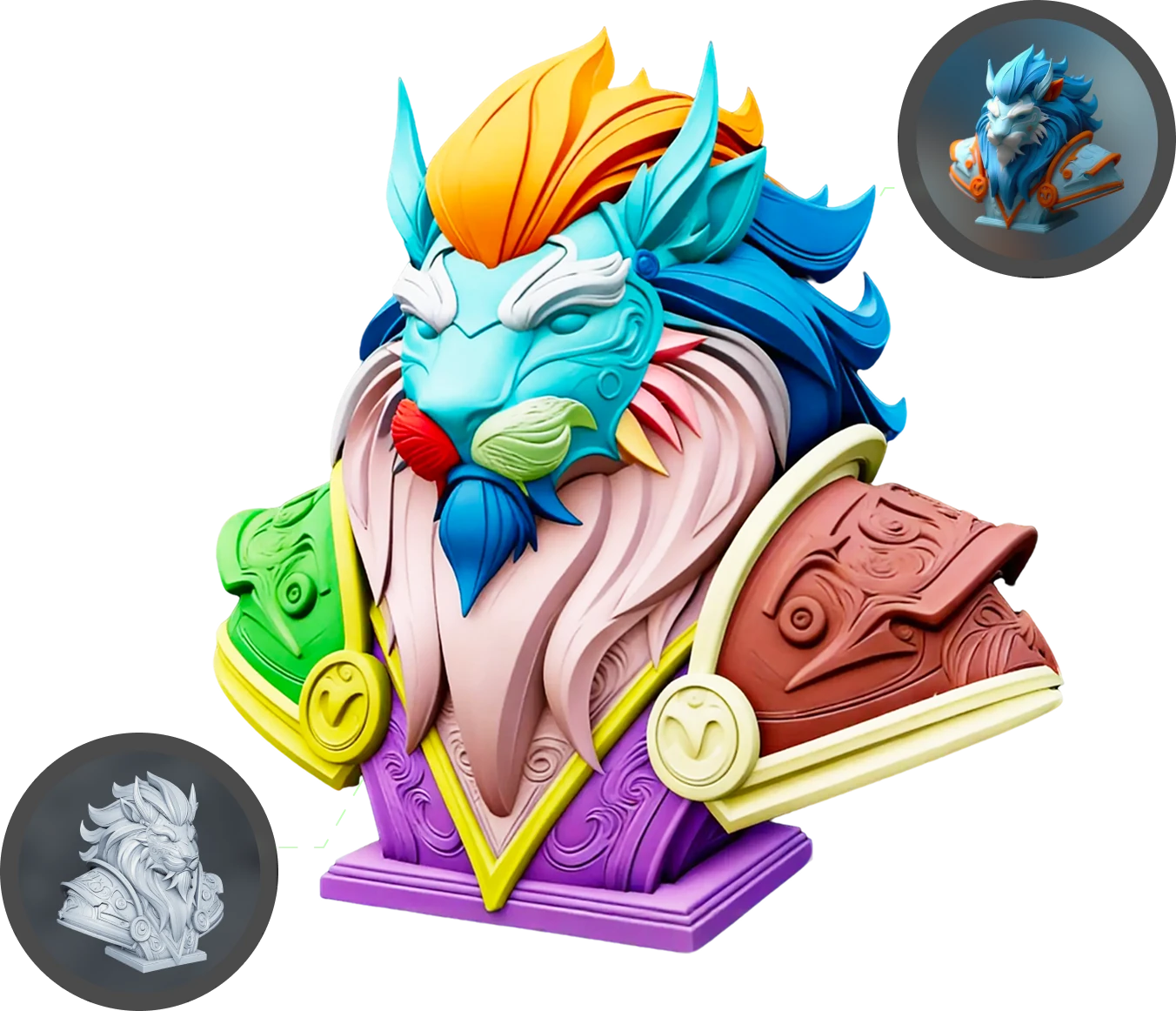 AI 分割后的多色 3D 模型