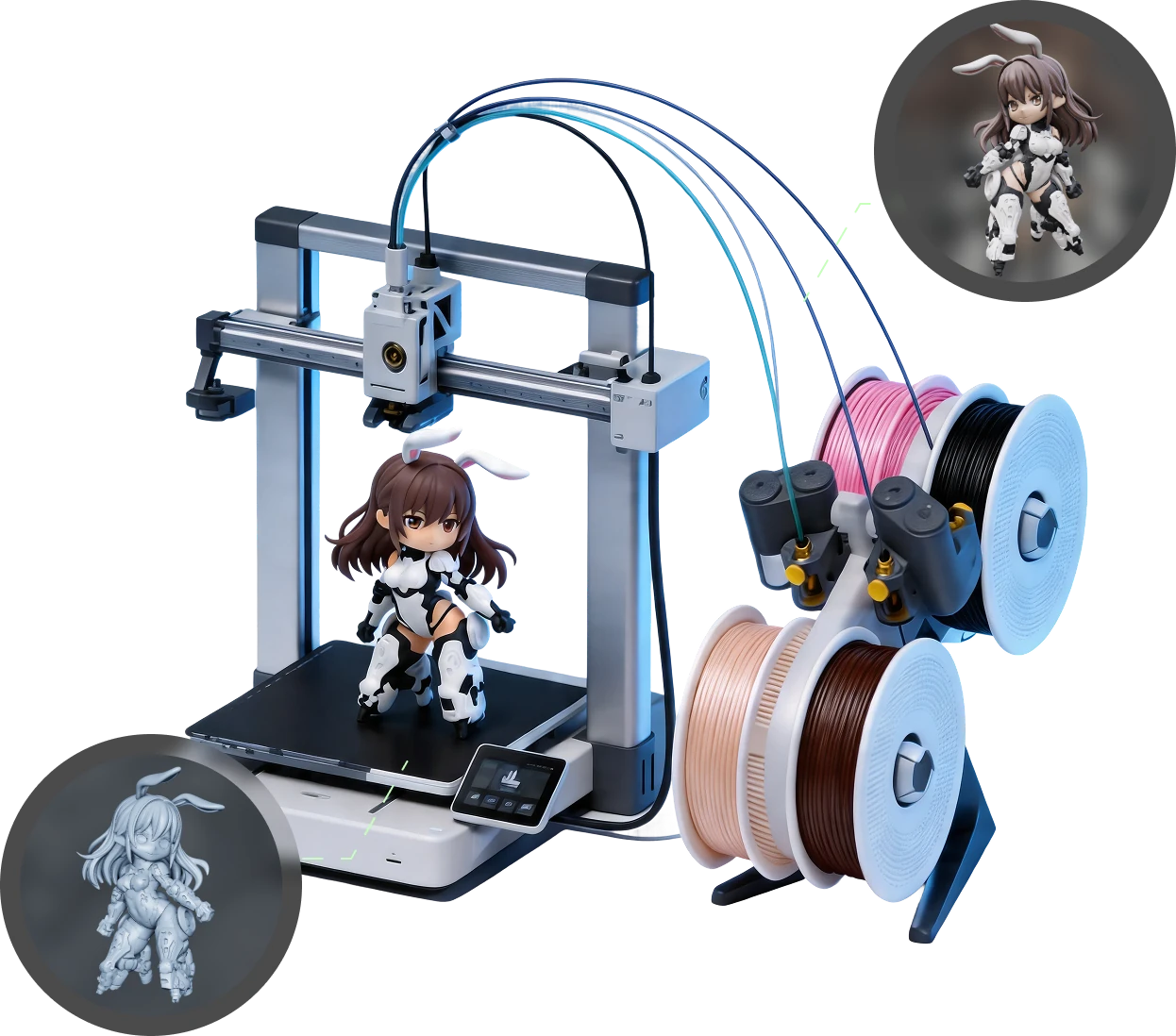 AI-segmented 3D model with multi-color parts