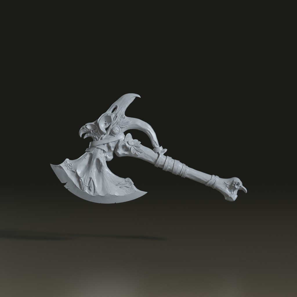 stylized-tribal-raven-bone-fantasy-battle-axe