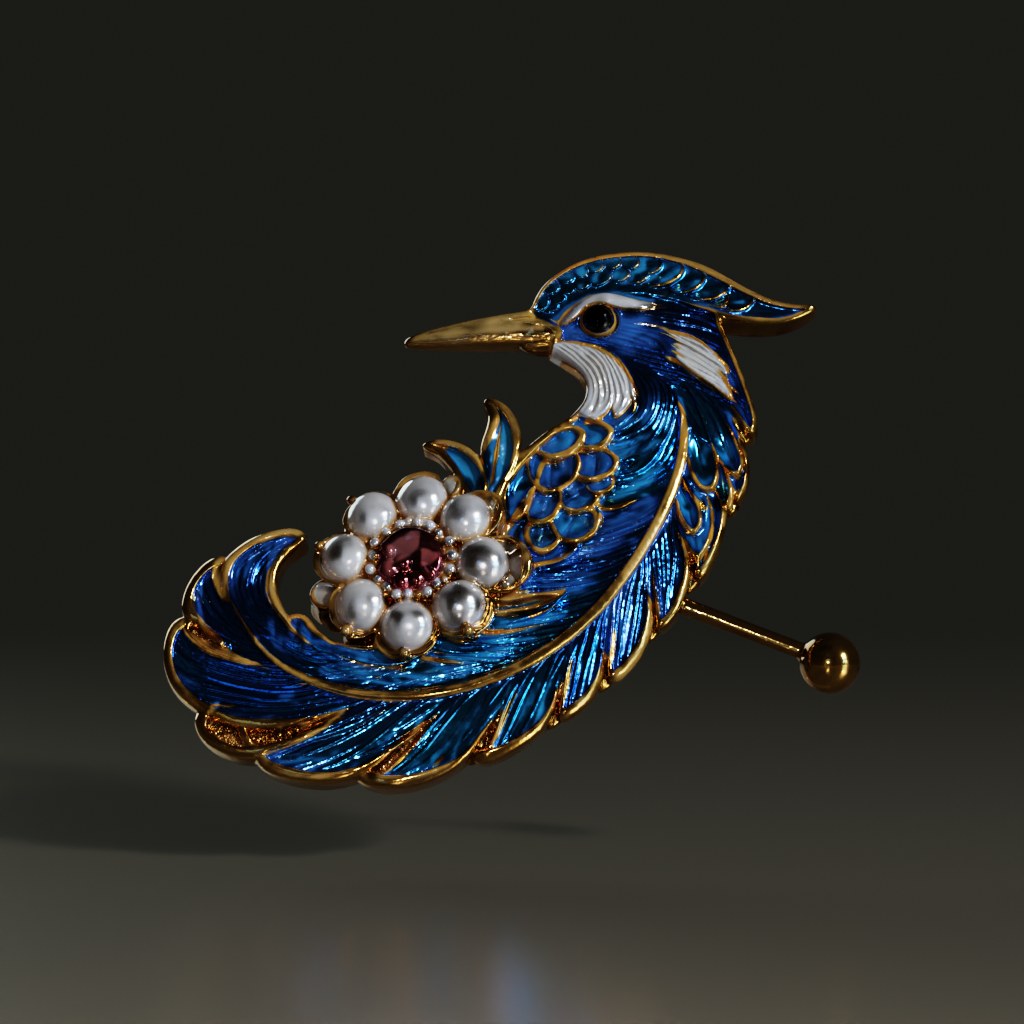 3D_Chinese_Kingfisher_Enamel_Brooch_With_Pearls