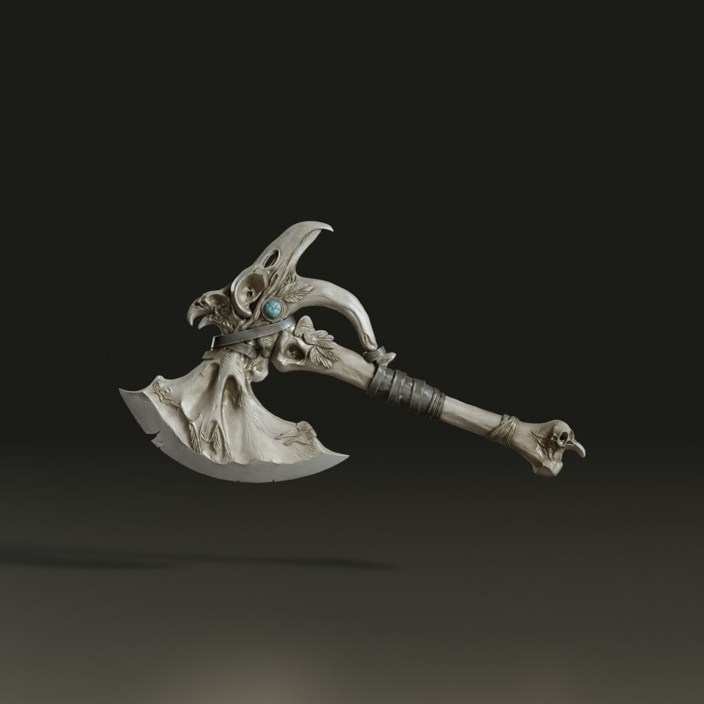 stylized-tribal-raven-bone-fantasy-battle-axe
