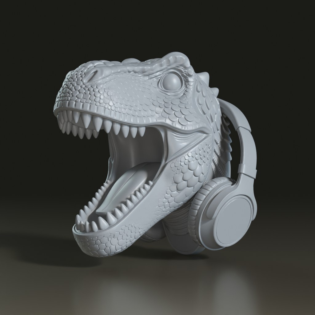 stylized-iridescent-t-rex-headphone-holder