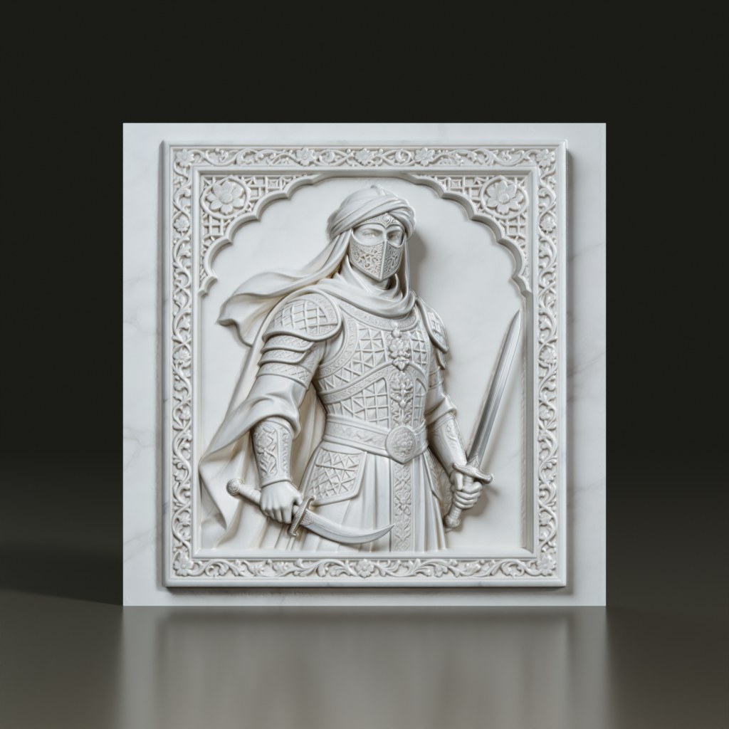ornate-arabian-warrior-bas-relief-3d-asset