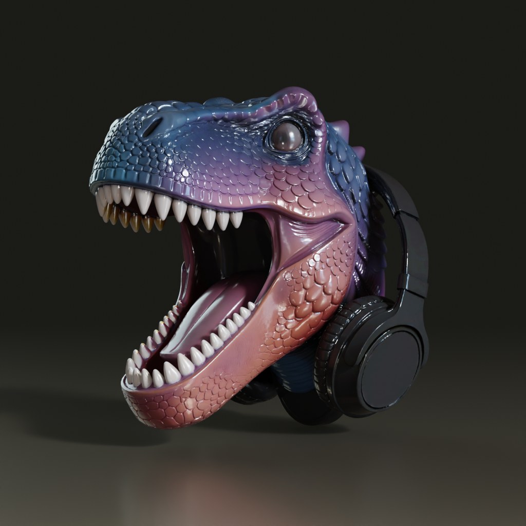 stylized-iridescent-t-rex-headphone-holder