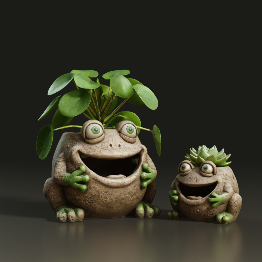 stylized-cartoon-stone-frog-planter-set