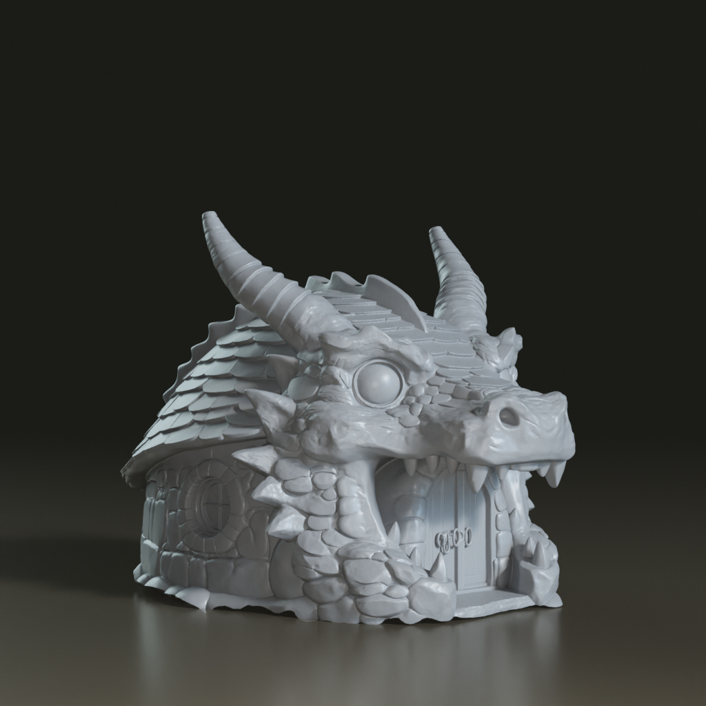 stylized-fantasy-stone-dragon-head-cottage-3d-mode