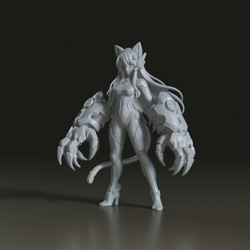 tylized-anime-cybernetic-neko-catgirl-warrior