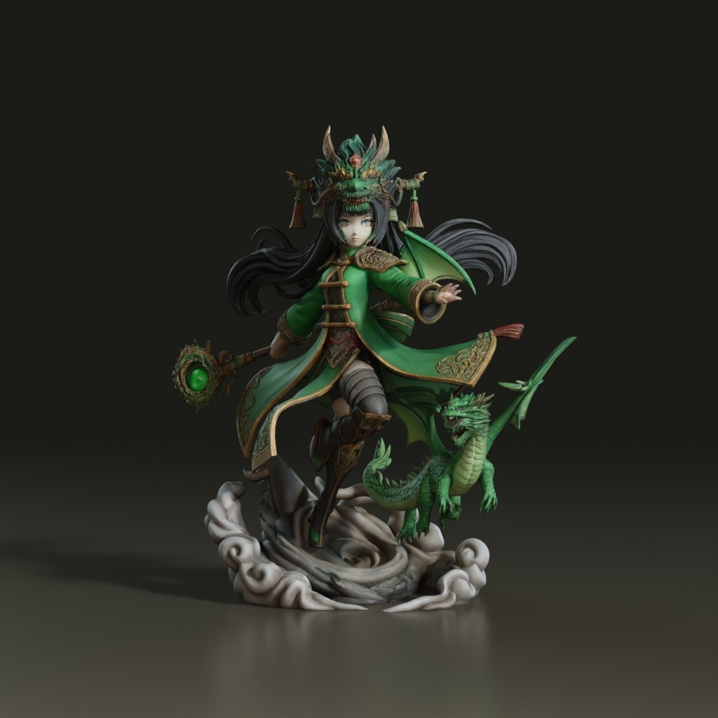 stylized-anime-green-dragon-mage-3d-figurine