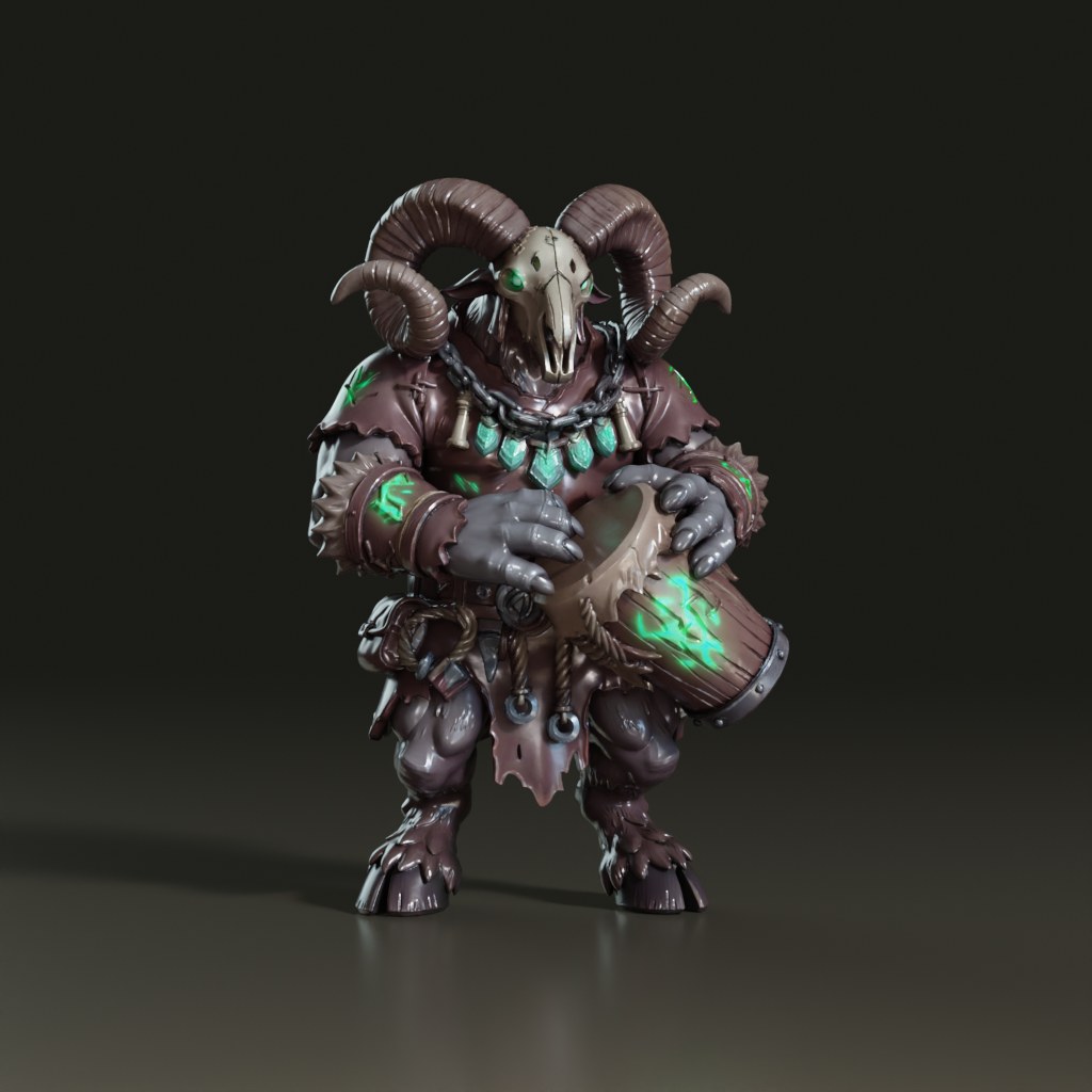 stylized-ram-skull-shaman-drummer-3d-character