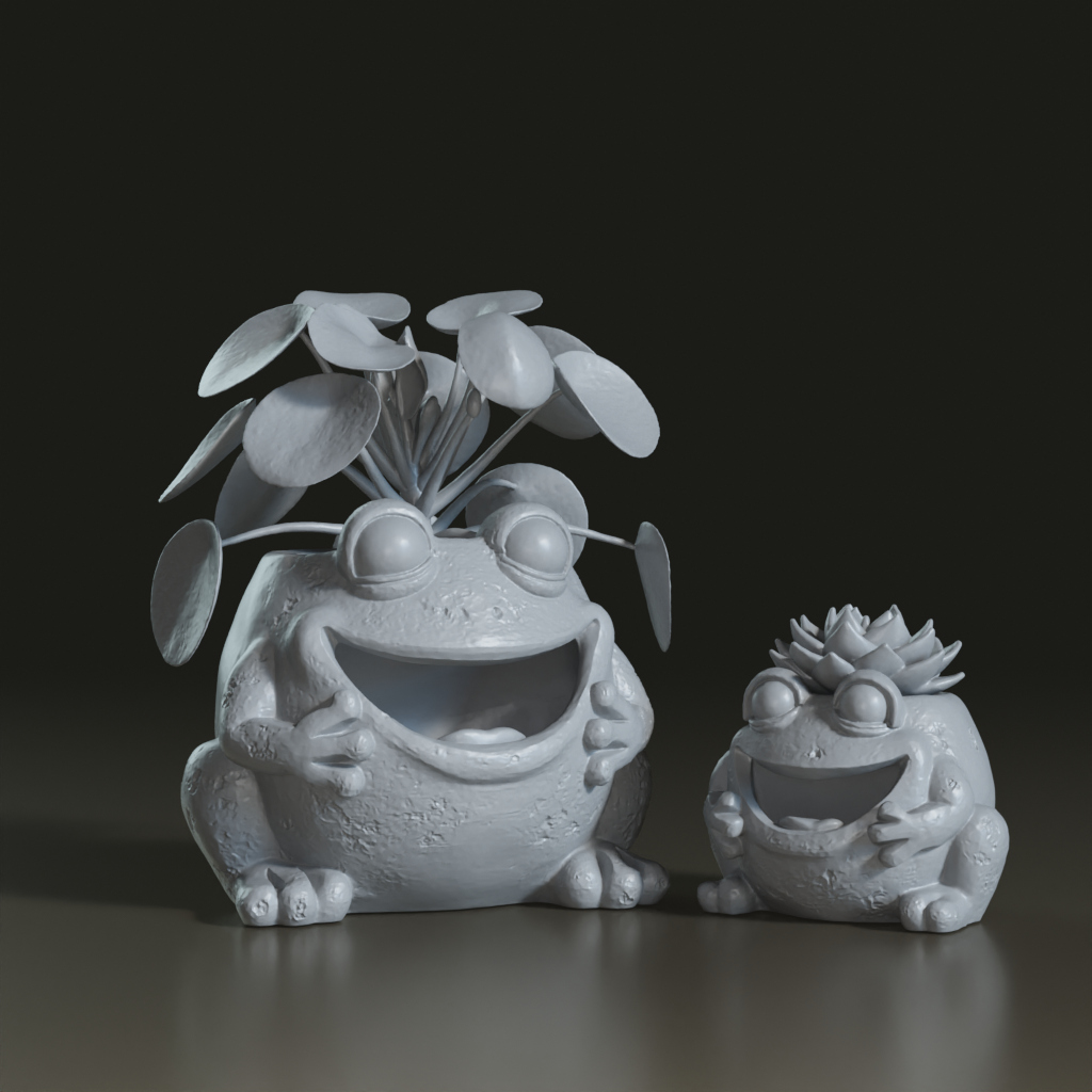 stylized-cartoon-stone-frog-planter-set