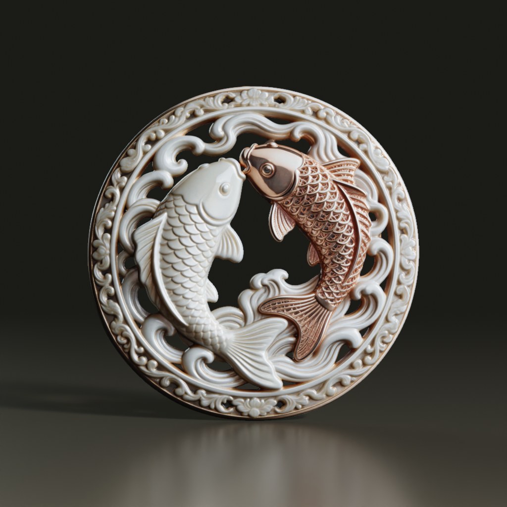 dual-koi-carp-ornate-bas-relief-3d-asset