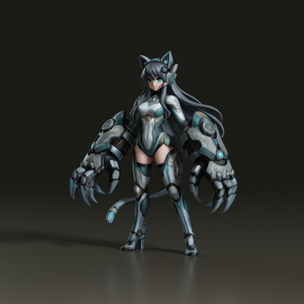 tylized-anime-cybernetic-neko-catgirl-warrior