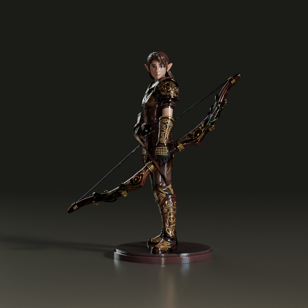 3D_Fantasy_Elf_Archer_Sculpture_Bow_Figure_Model