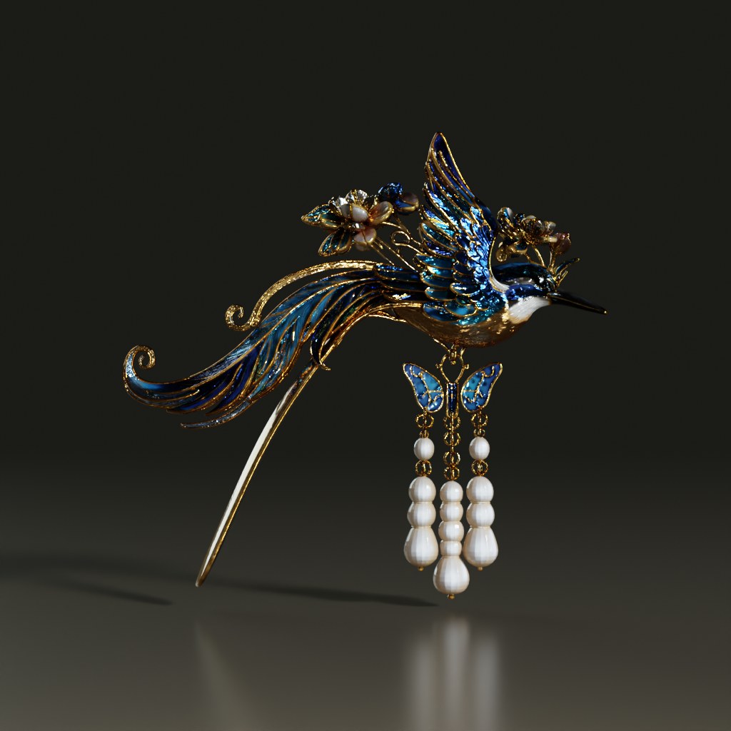 3D_Kingfisher_Enamel_Butterfly_Pearl_Hairpin