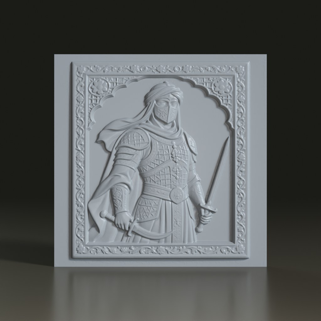 ornate-arabian-warrior-bas-relief-3d-asset