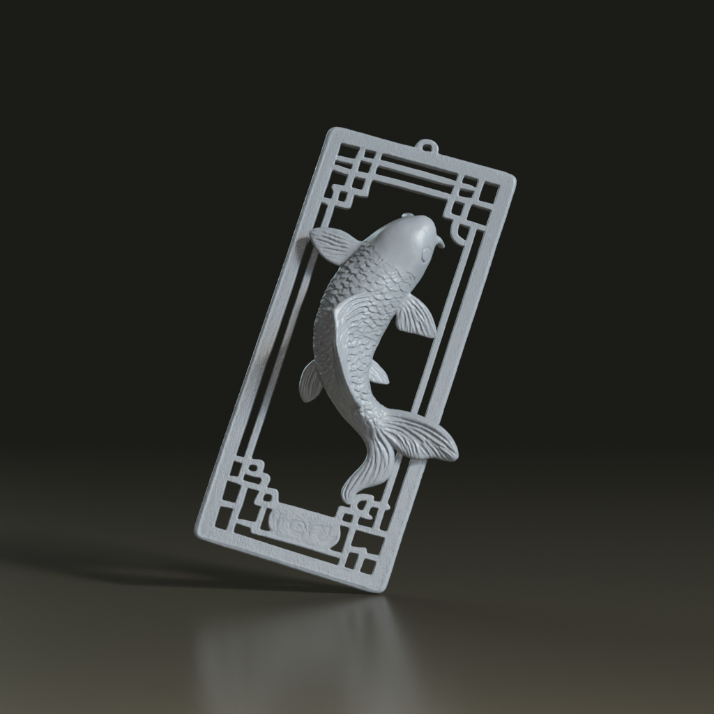 Stylized Koi Fish Framed Wall Decor 3D Model