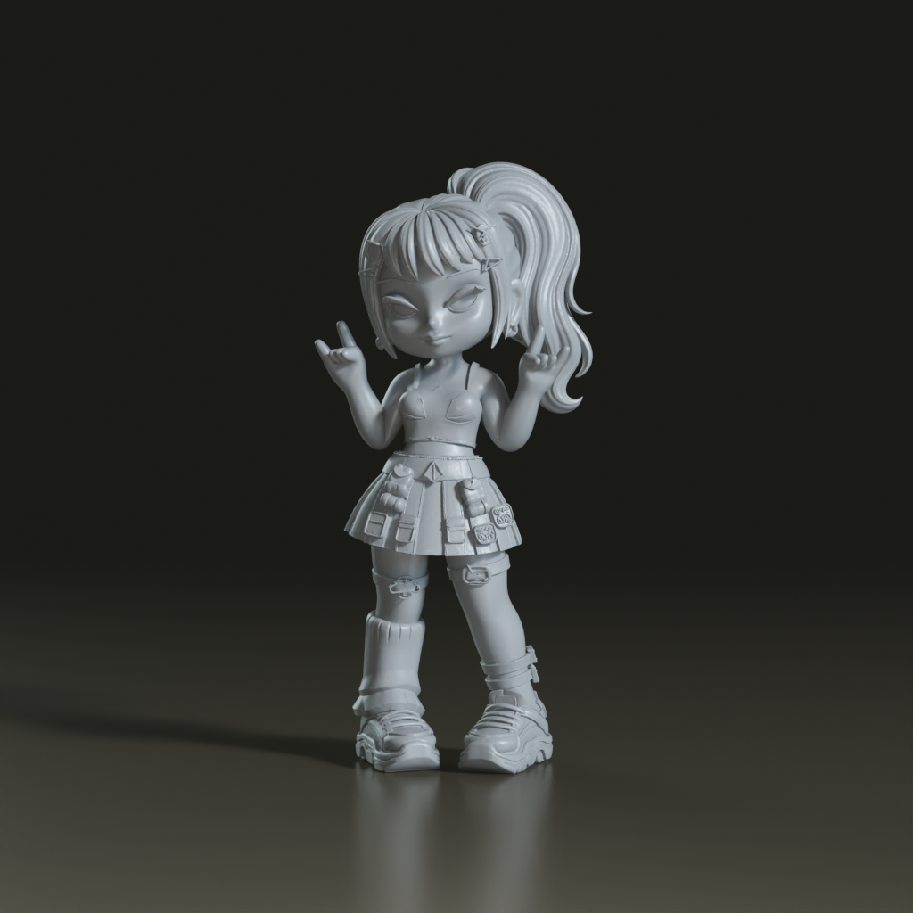 Stylized Y2K Chibi Punk Girl 3D Model