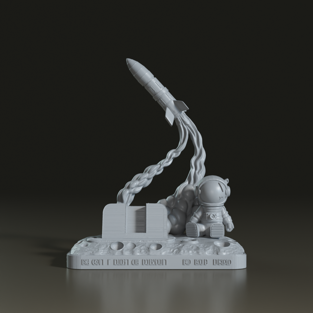 Stylized 3D Printed Astronaut Rocket Phone Stand