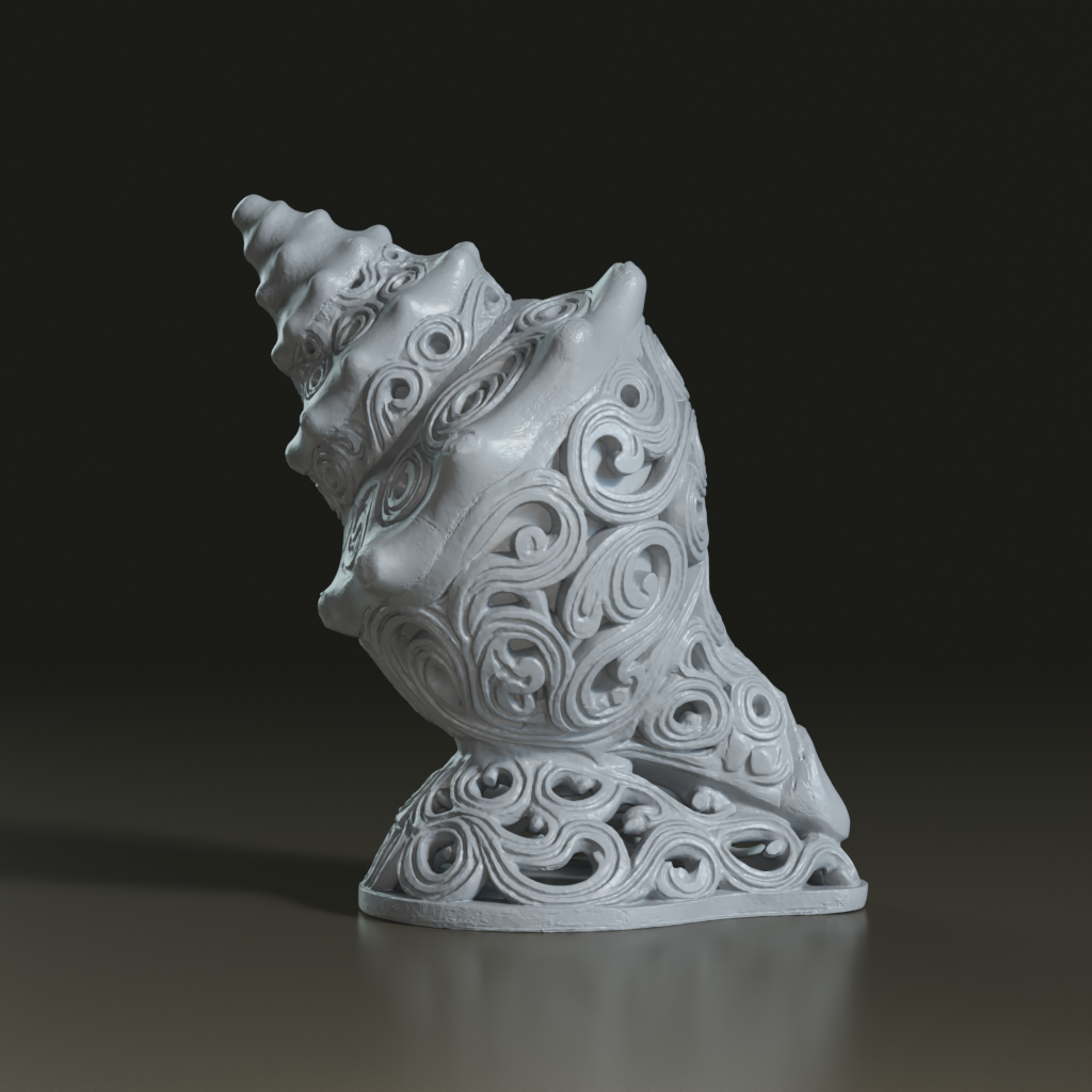 Ornate Aged Bronze Conch Shell Sculpture