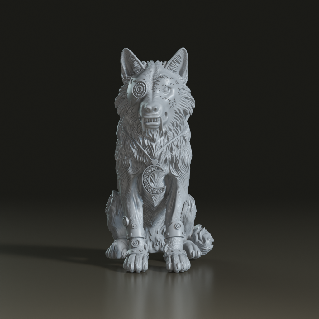 Steampunk Bronze Cyber Wolf 3D Model