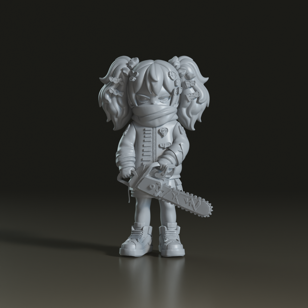 Stylized Y2K Punk Chibi Chainsaw Girl 3D Asset