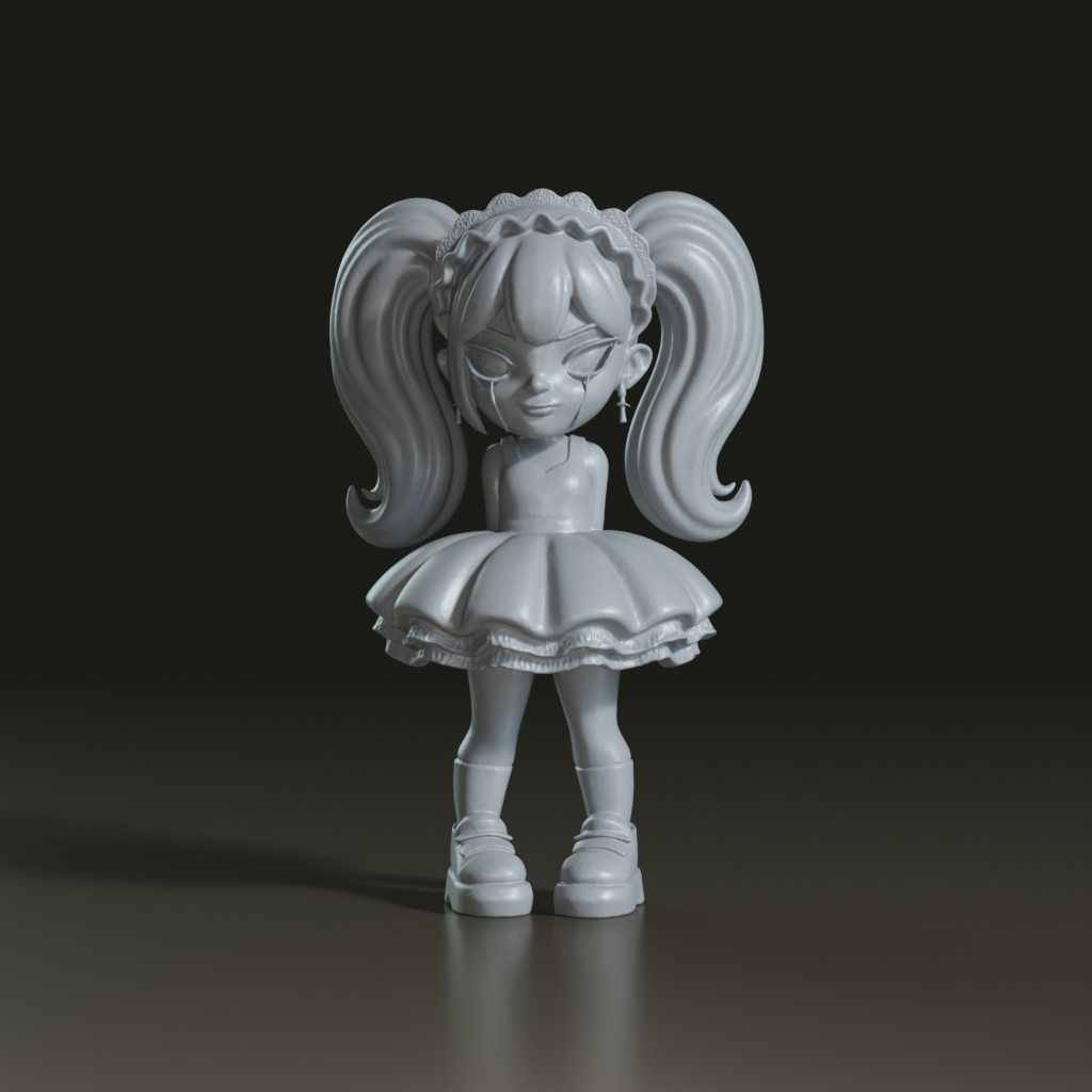 Stylized Chibi Gothic Vampire Girl 3D Model