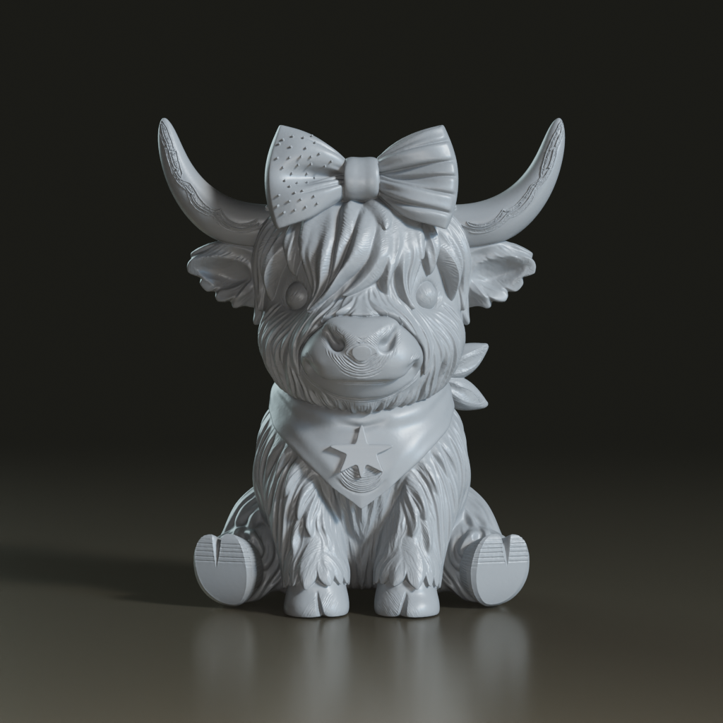 Patriotic Stylized Chibi Highland Cow 3D Model