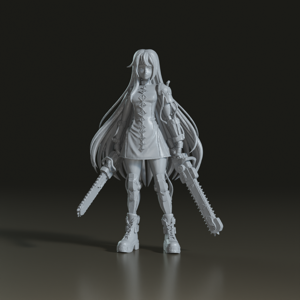 Stylized Cyberpunk Cyborg Anime Girl 3D Model