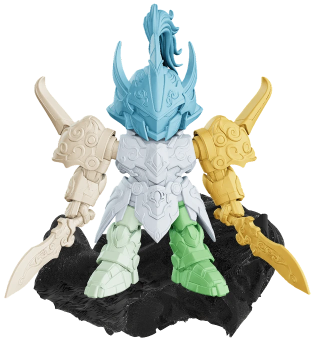 AI-powered 3D model splitting result of a character model